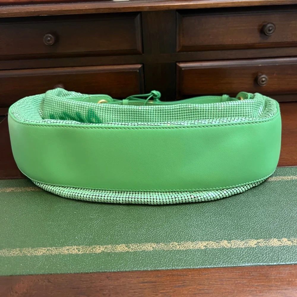 Juicy Couture Viva La Juicy Green Mesh Hobo Bag Leather Trim Heart Logo Brass